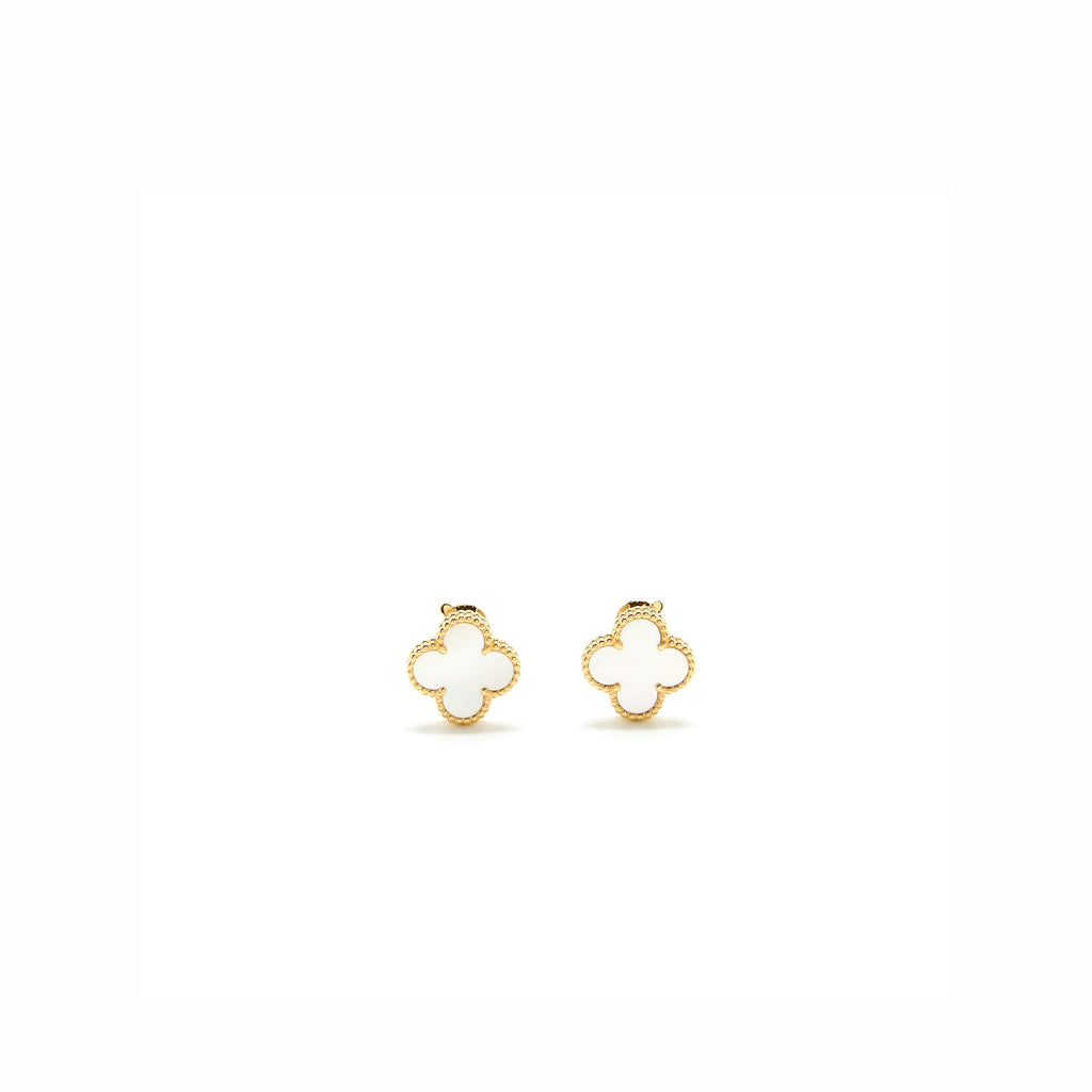 VAN CLEEF &. ARPELS VINTAGE ALHAMBRA MOTHER OF PEARL EARRINGS YELLOW GOLD