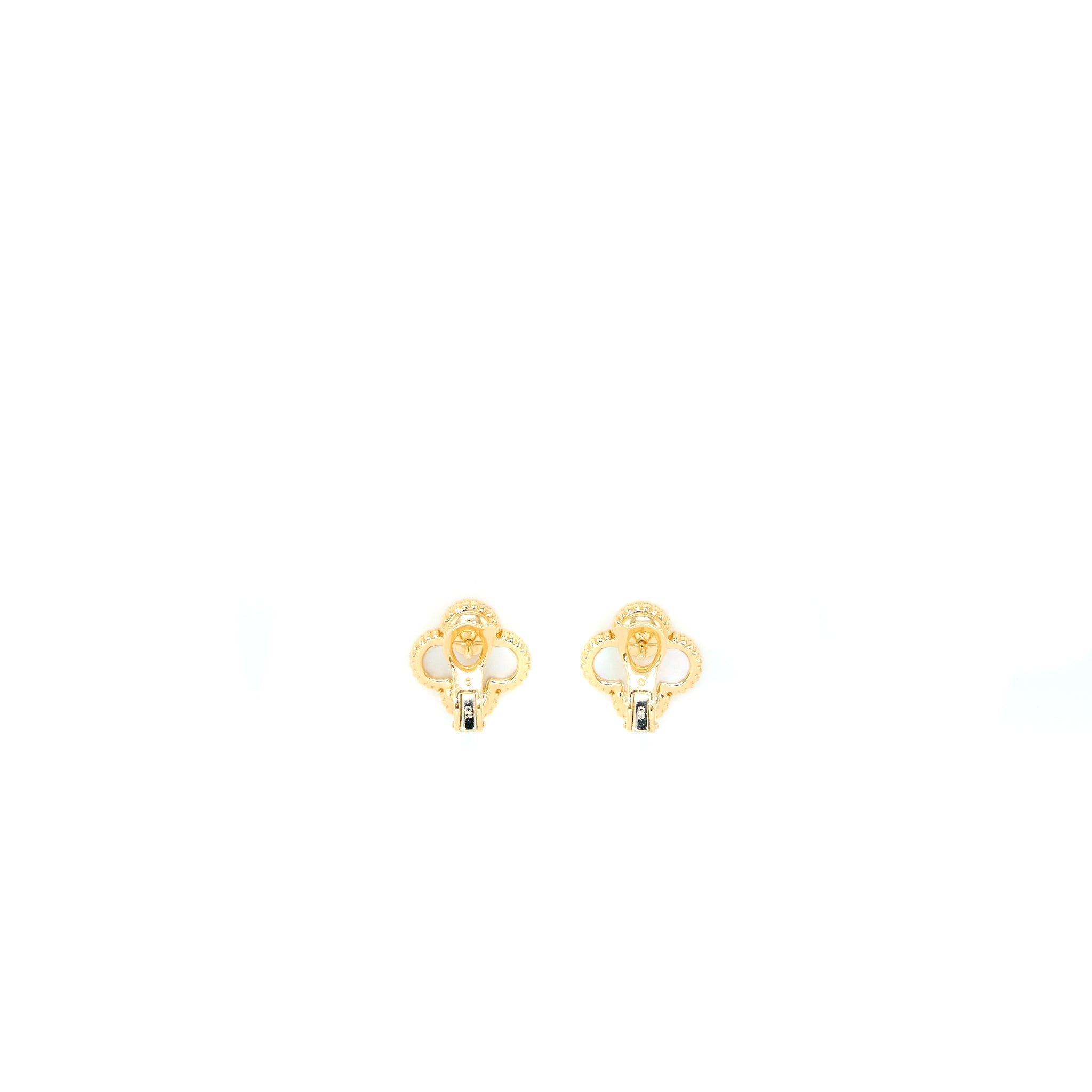 VAN CLEEF &. ARPELS VINTAGE ALHAMBRA MOTHER OF PEARL EARRINGS YELLOW GOLD
