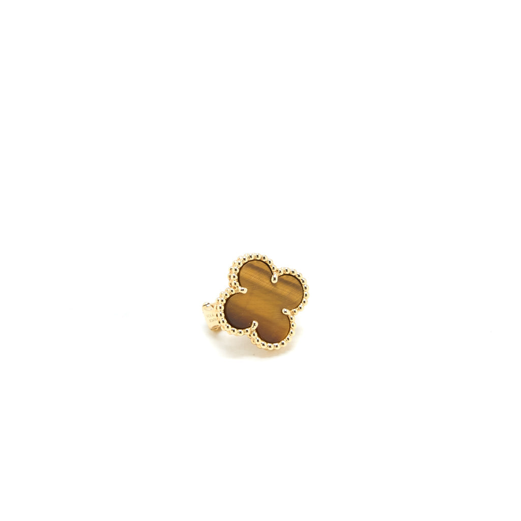 VAN CLEEF & ARPELS VINTAGE ALHAMBRA EARRINGS TIGER EYE YELLOW GOLD