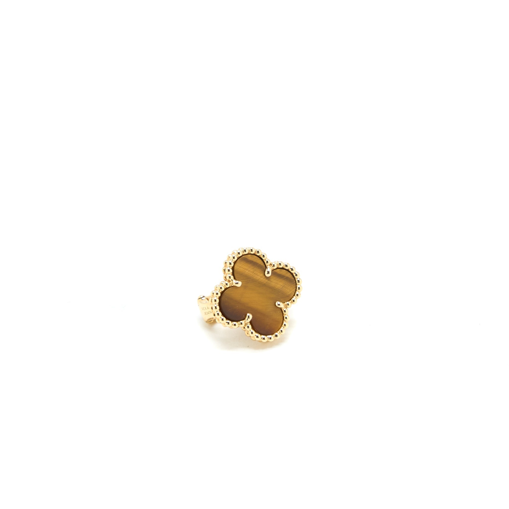 VAN CLEEF & ARPELS VINTAGE ALHAMBRA EARRINGS TIGER EYE YELLOW GOLD