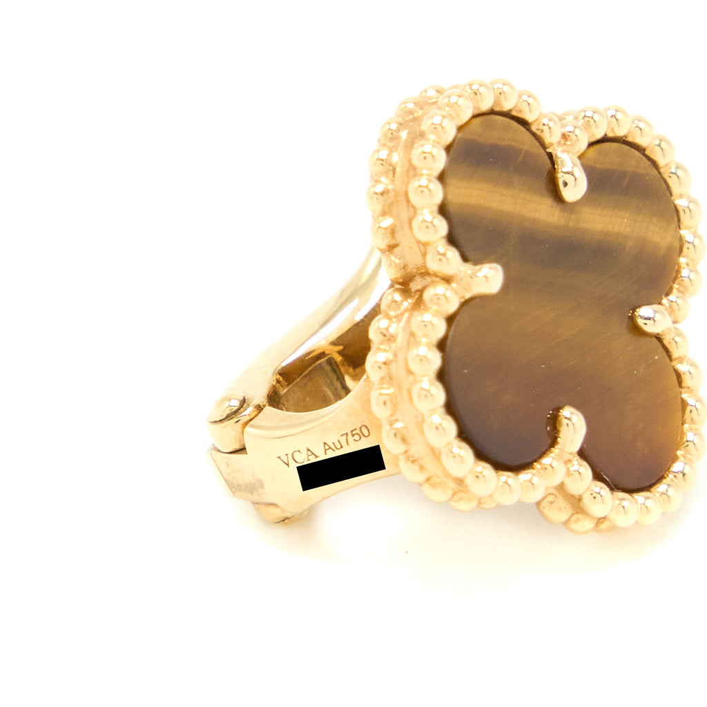 VAN CLEEF & ARPELS VINTAGE ALHAMBRA EARRINGS TIGER EYE YELLOW GOLD