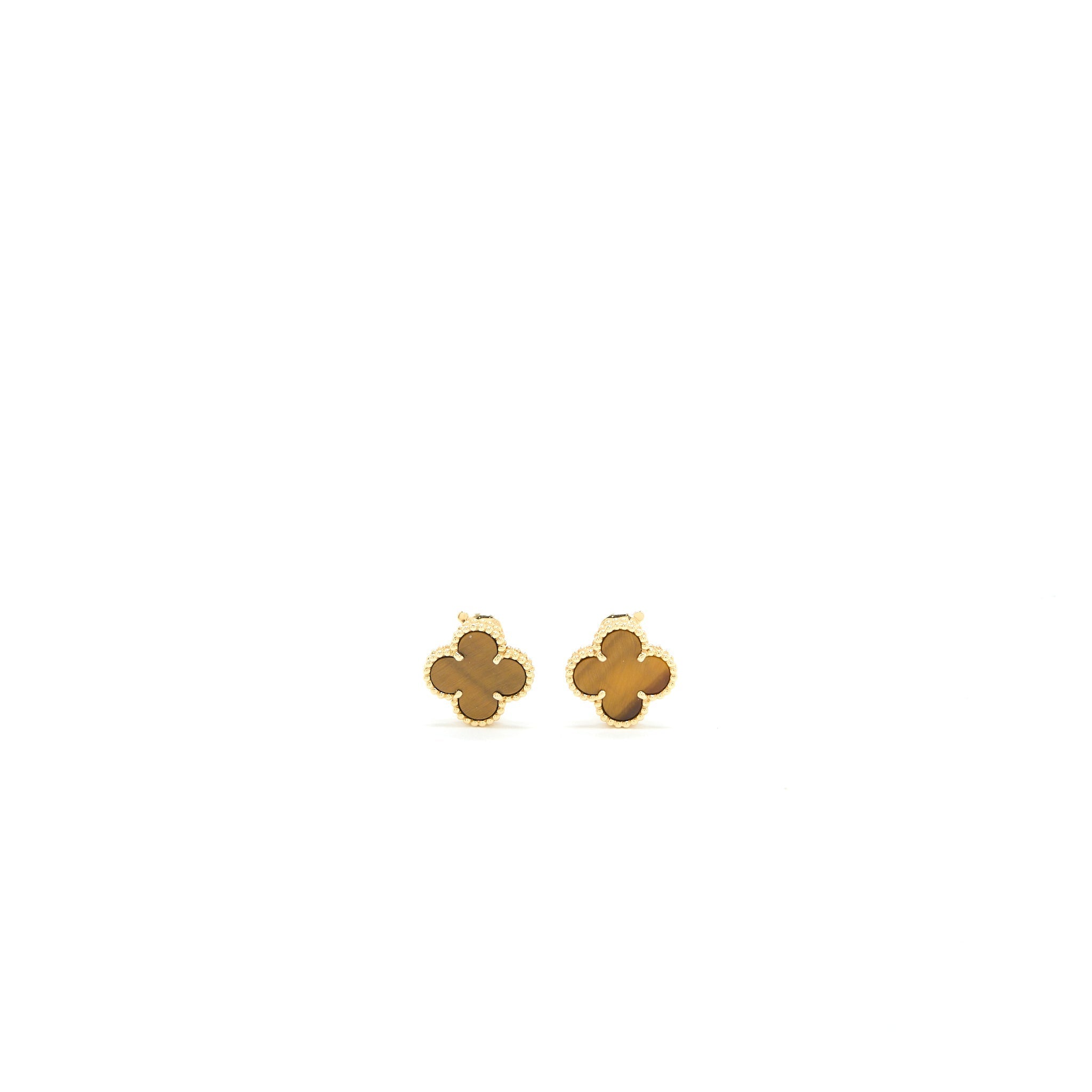 VAN CLEEF & ARPELS VINTAGE ALHAMBRA EARRINGS TIGER EYE YELLOW GOLD