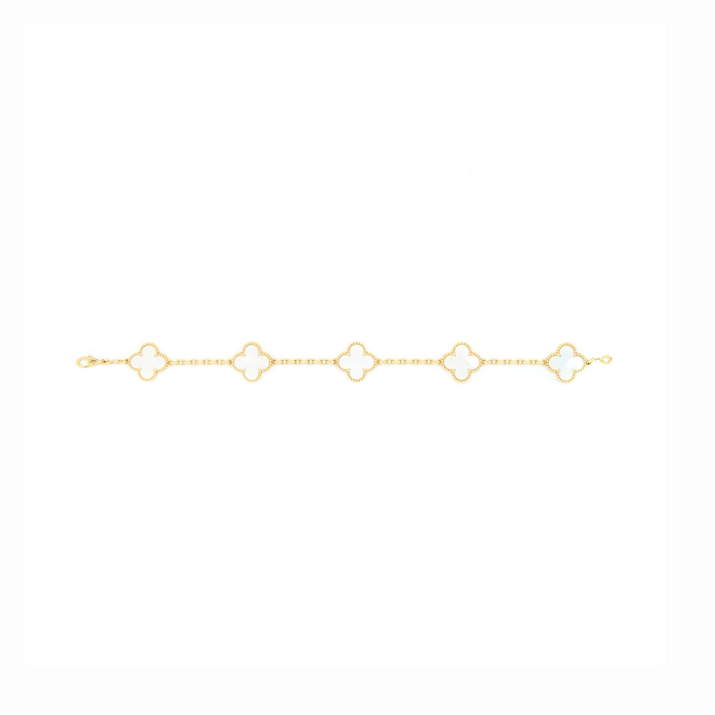 VAN CLEEF & ARPELS VINTAGE ALHAMBRA BRACELET 5 MOTIFS MOTHER OF PEARL YELLOW GOLD