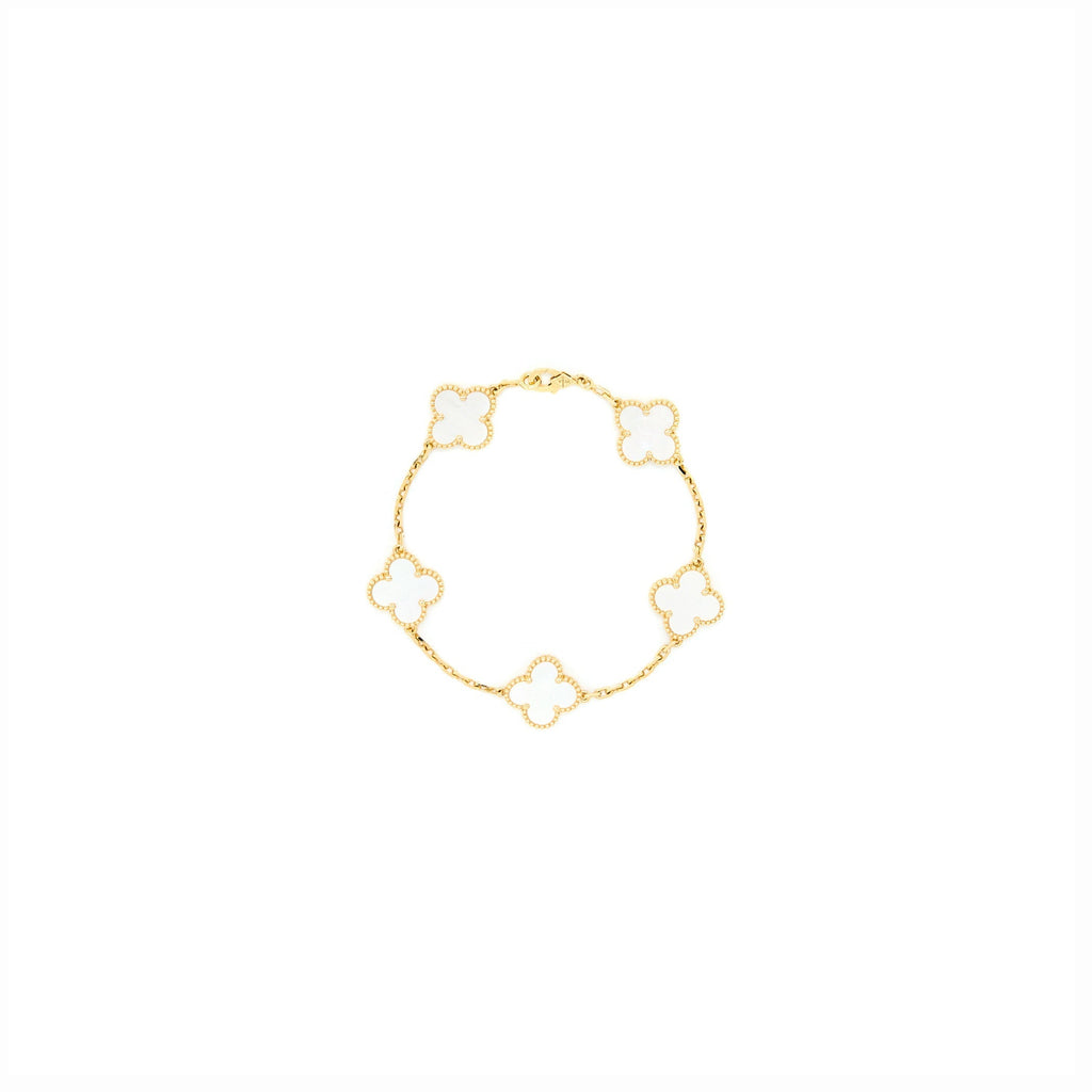 VAN CLEEF & ARPELS VINTAGE ALHAMBRA BRACELET 5 MOTIFS MOTHER OF PEARL YELLOW GOLD