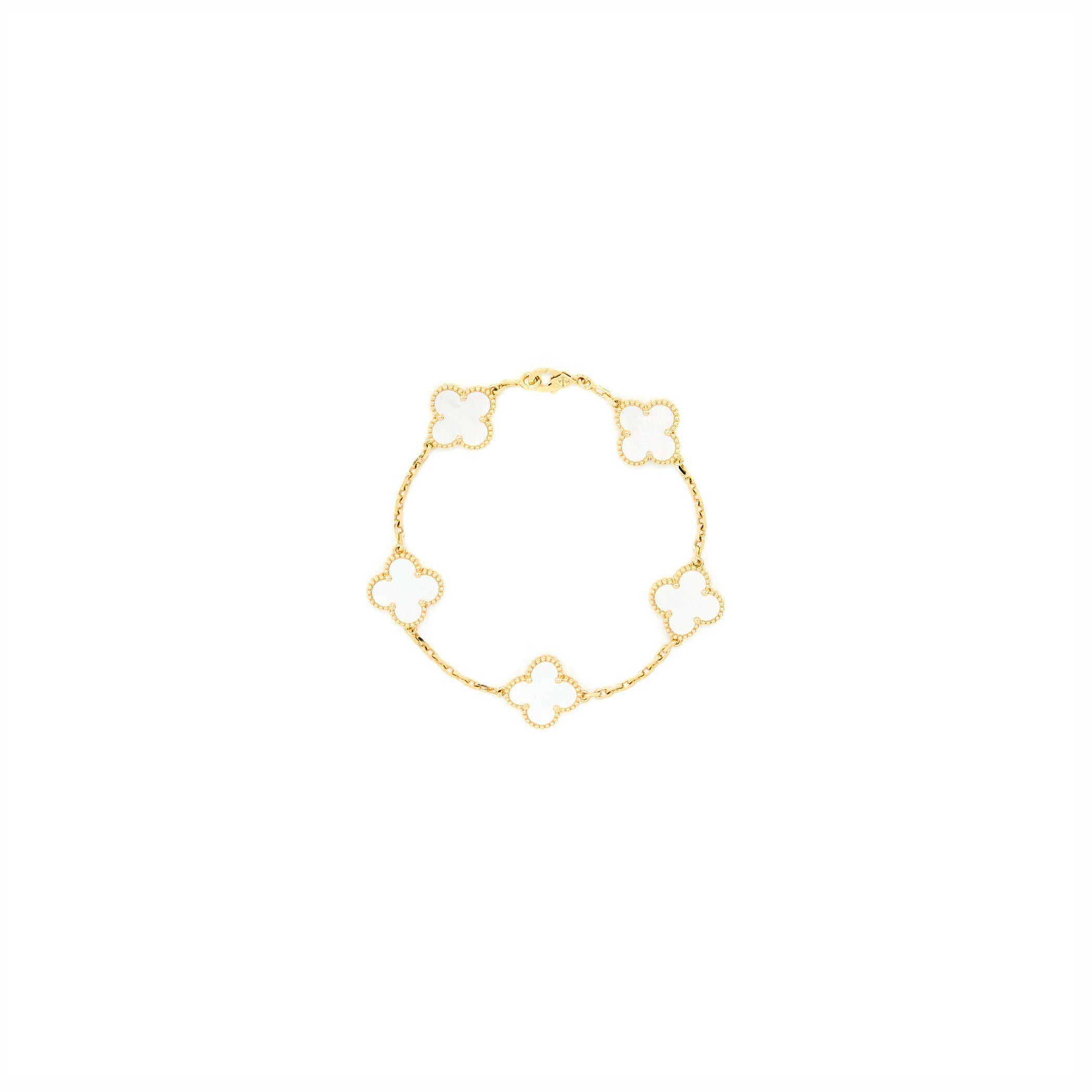 VAN CLEEF & ARPELS VINTAGE ALHAMBRA BRACELET 5 MOTIFS MOTHER OF PEARL YELLOW GOLD