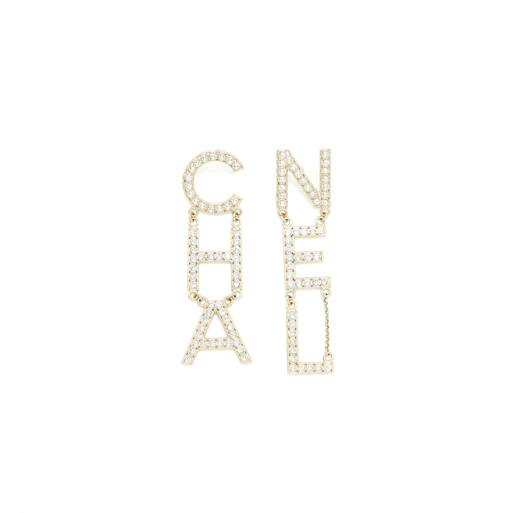CHANEL CRYSTAL LETTER LOGO EARRINGS