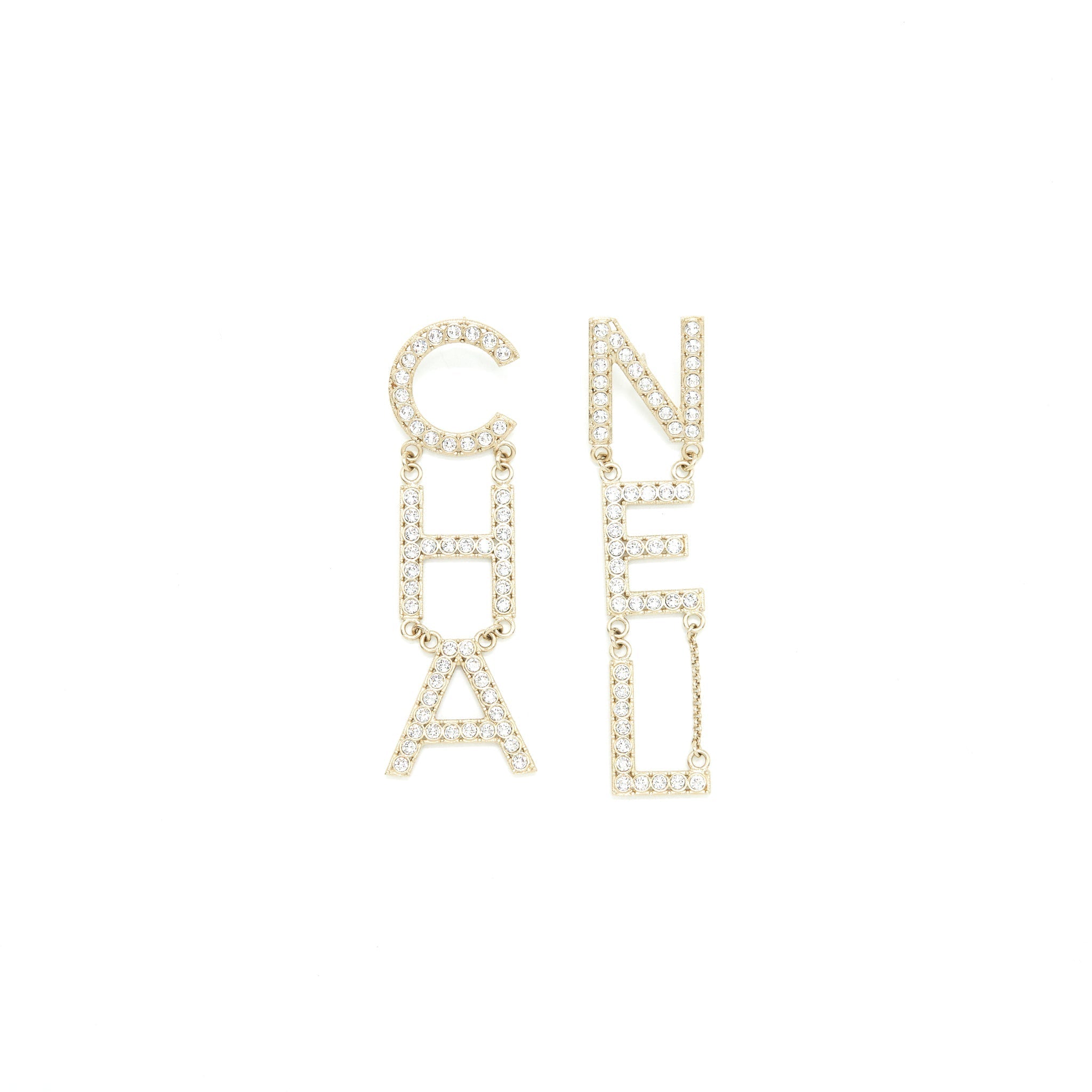 CHANEL CRYSTAL LETTER LOGO EARRINGS