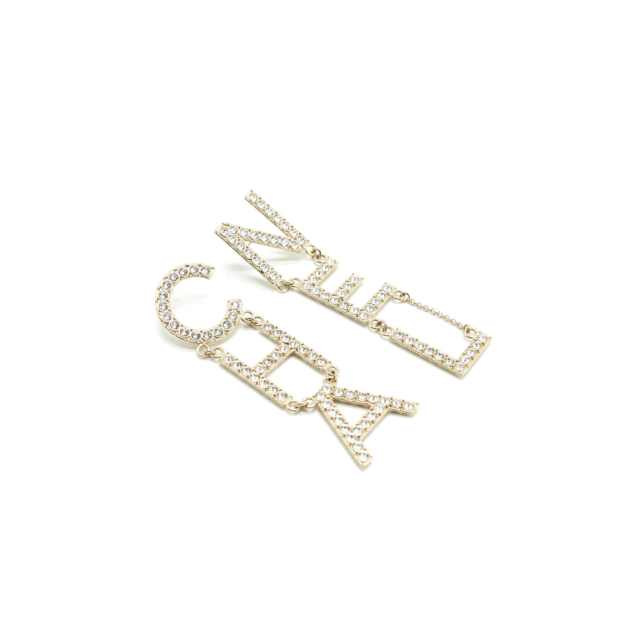 CHANEL CRYSTAL LETTER LOGO EARRINGS