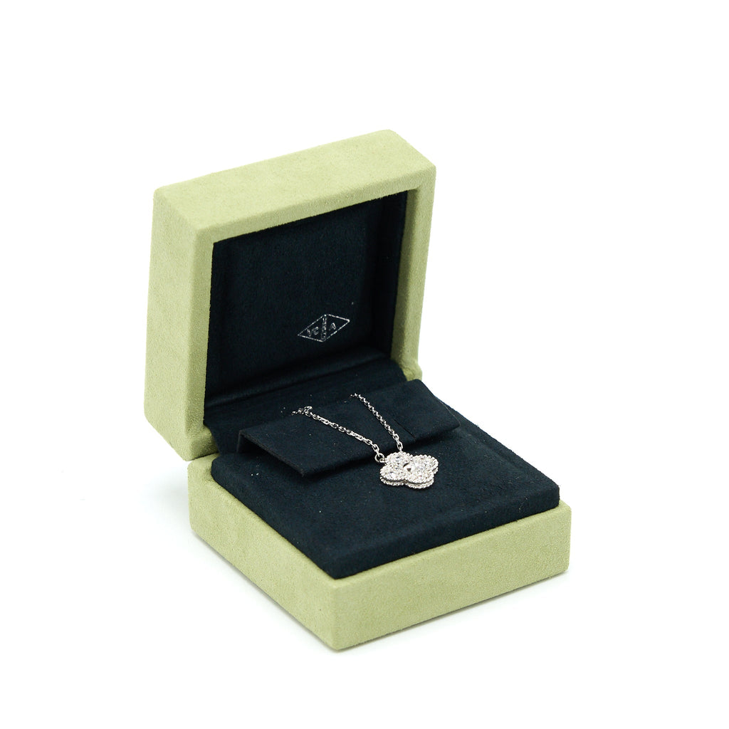 VAN CLEEF & ARPELS VINTAGE ALHAMBRA PENDANT WHITE GOLD DIAMONDS