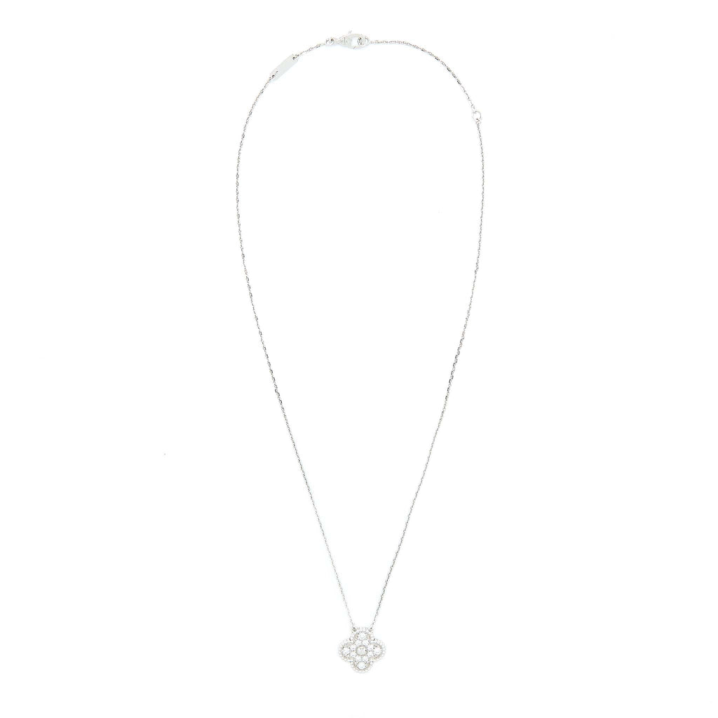 VAN CLEEF & ARPELS VINTAGE ALHAMBRA PENDANT WHITE GOLD DIAMONDS