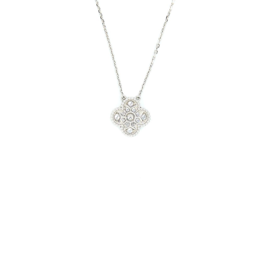 VAN CLEEF & ARPELS VINTAGE ALHAMBRA PENDANT WHITE GOLD DIAMONDS