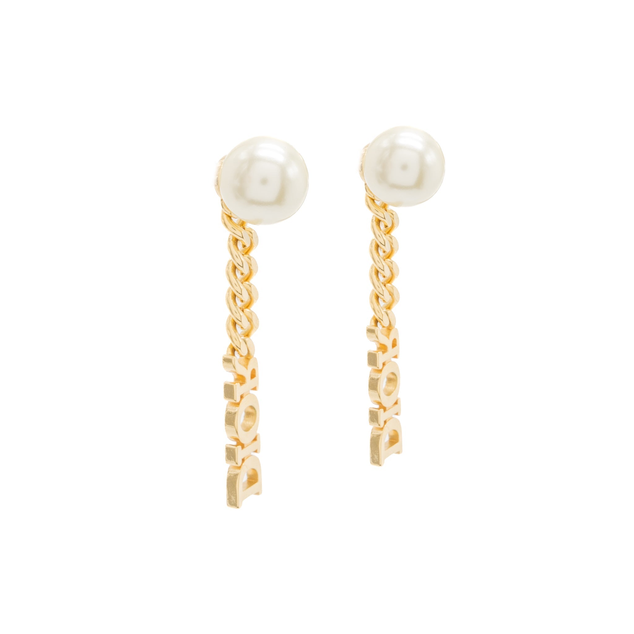 DIOR LETTER DROPPED EARRINGS CRYSTAL/PEARL GOLD TONE
