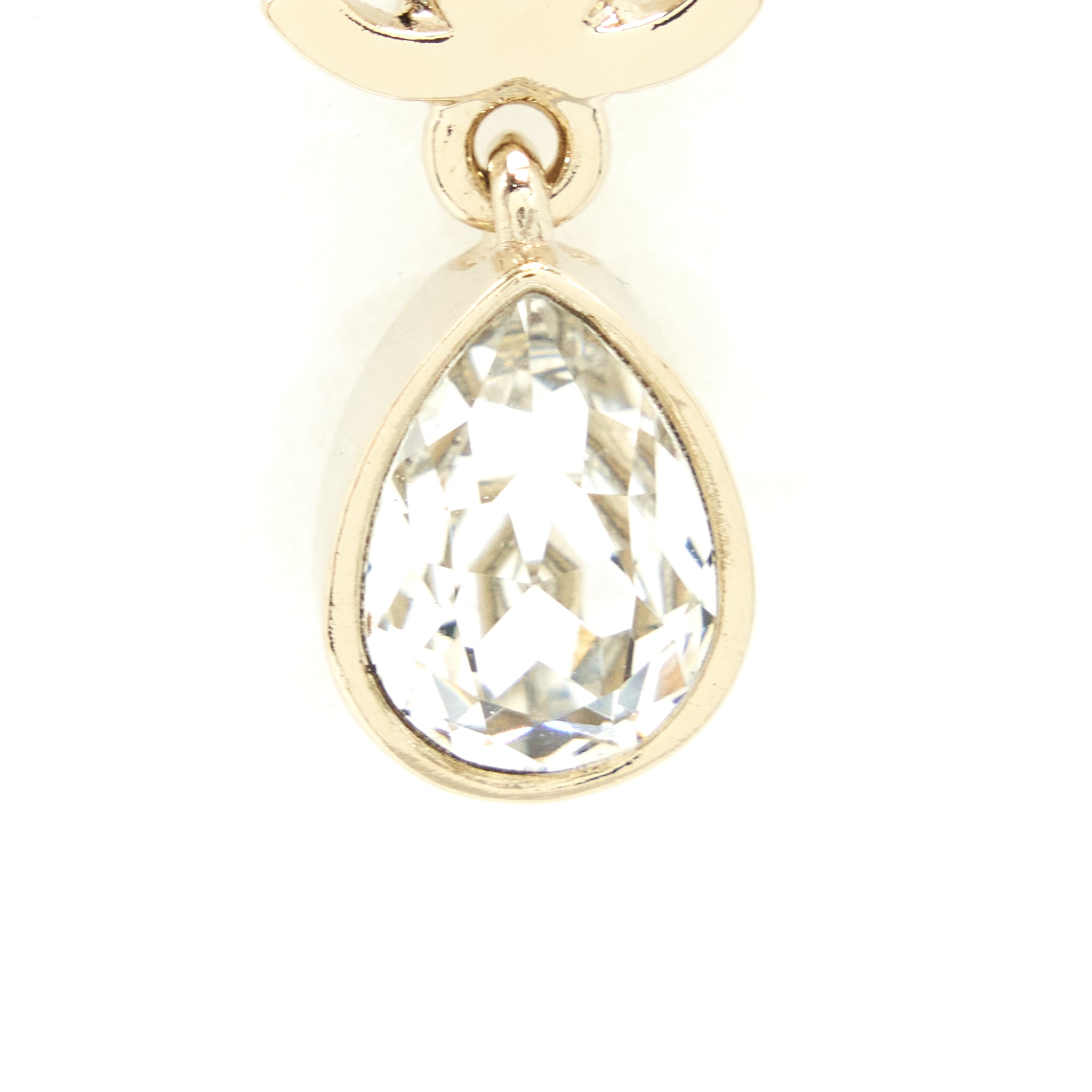 CHANEL CC AND CRYSTAL DROP EARRINGS LIGHT GOLD TONE
