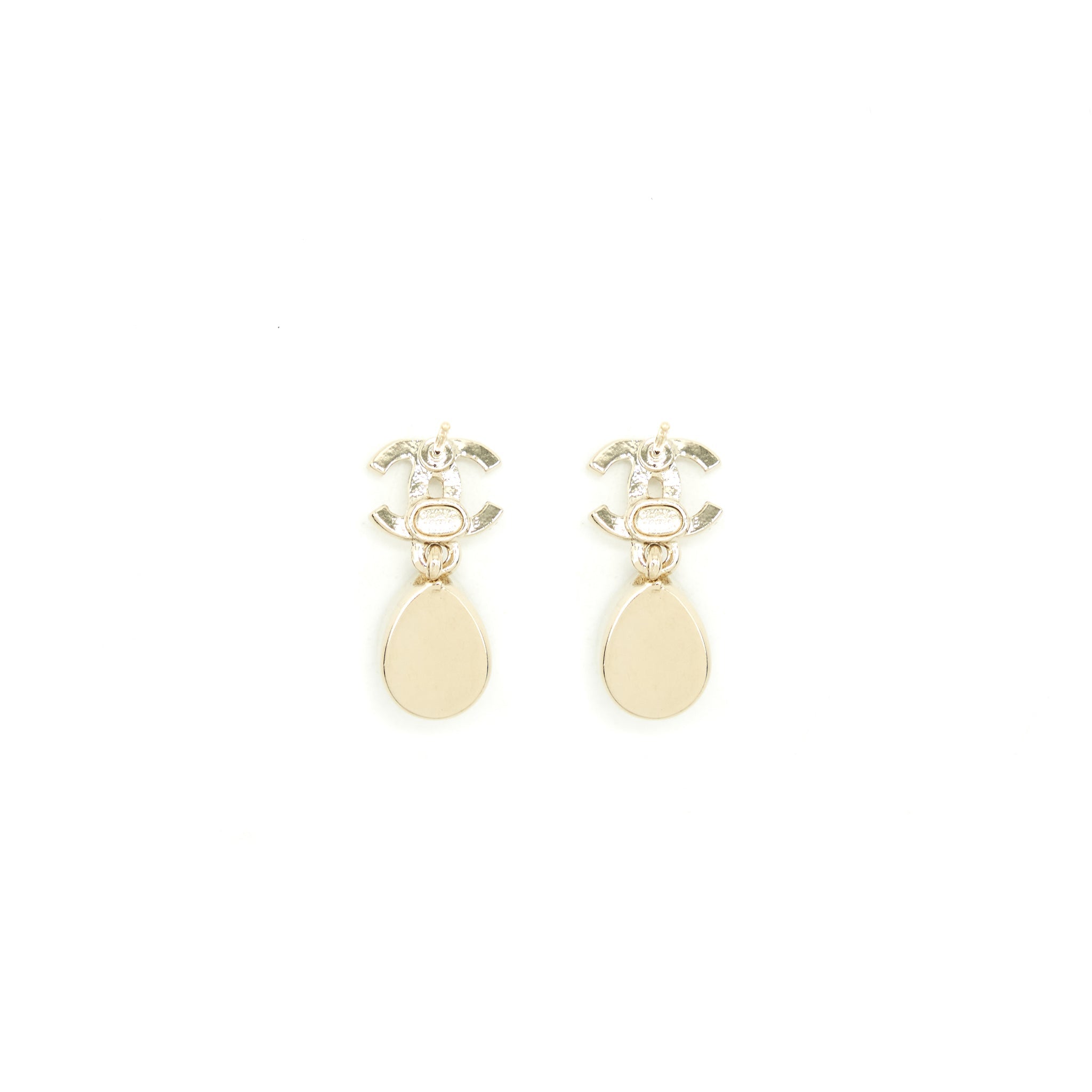CHANEL CC AND CRYSTAL DROP EARRINGS LIGHT GOLD TONE