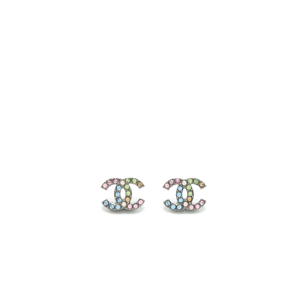 CHANEL 22S CC LOGO RAINBOW CRYSTAL EARRINGS