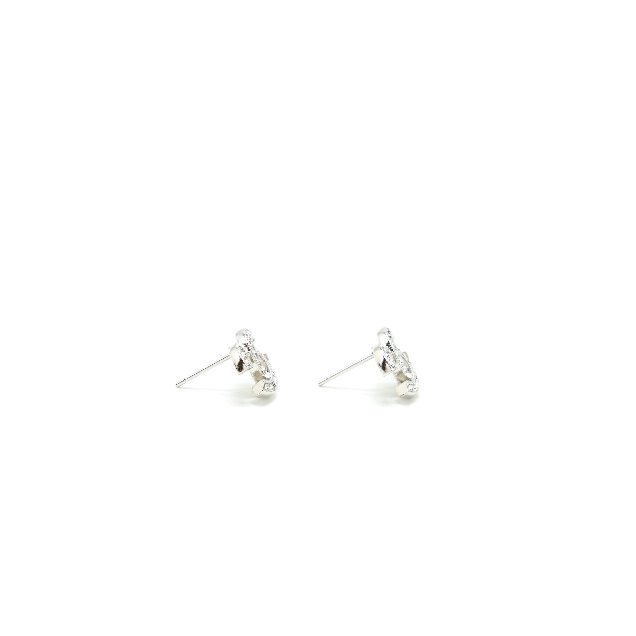 CHANEL MINI CLASSIC CC LOGO EARRINGS SILVER TONE