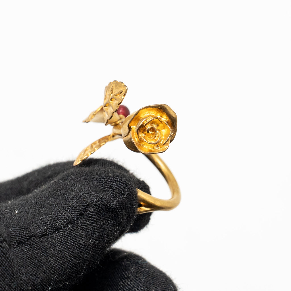 DIOR ROSE DROP PEARL EARRING, HEART DROP PEARL EARRING ROSE RING, GOLD TONE (SELL IN SET)