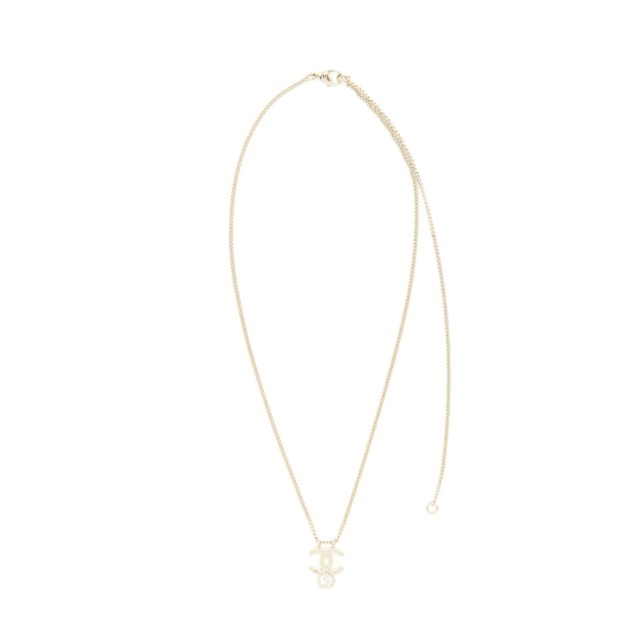 CHANEL CC LOGO AND CRYSTAL NECKLACE LIGHT GOLD TONE