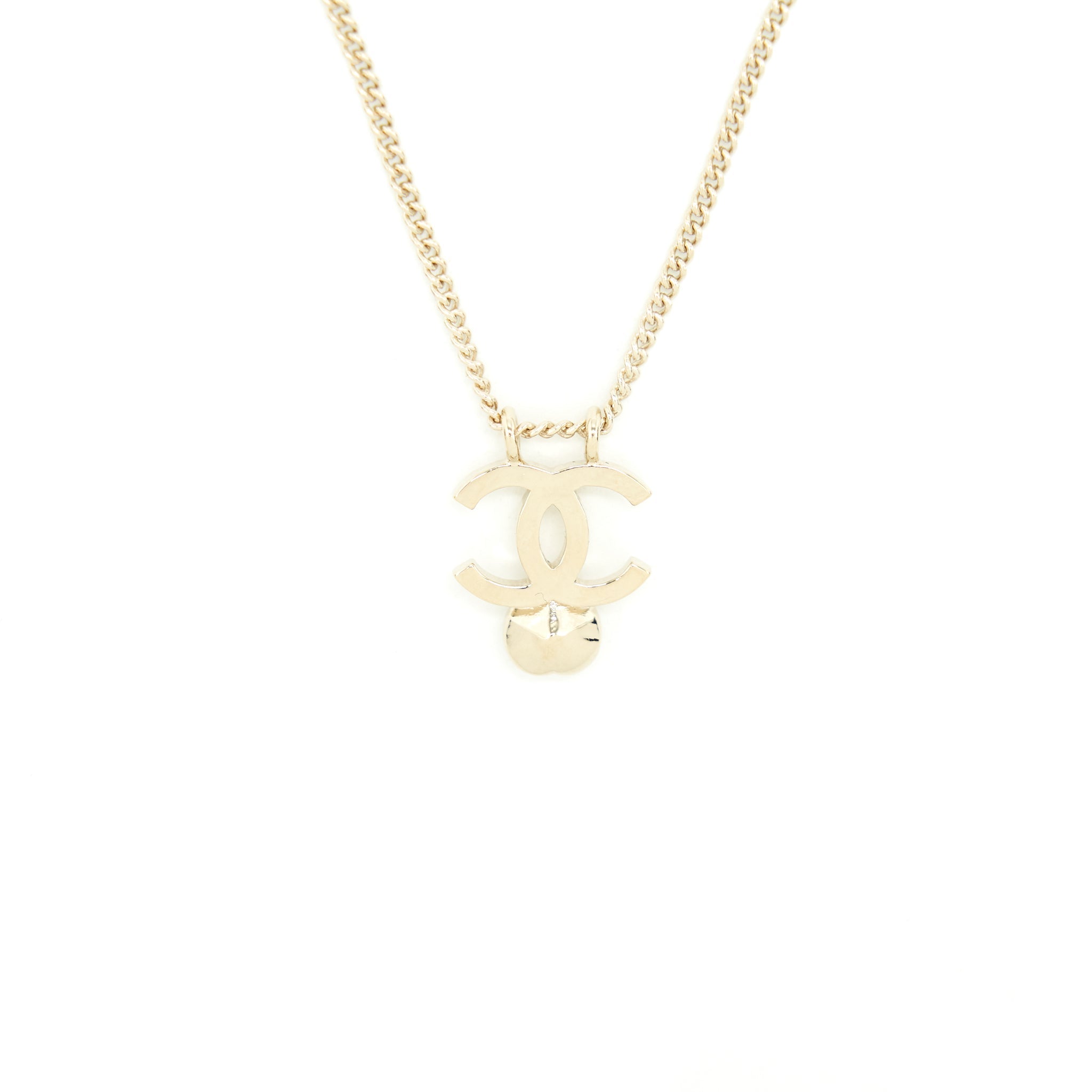 CHANEL CC LOGO AND CRYSTAL NECKLACE LIGHT GOLD TONE