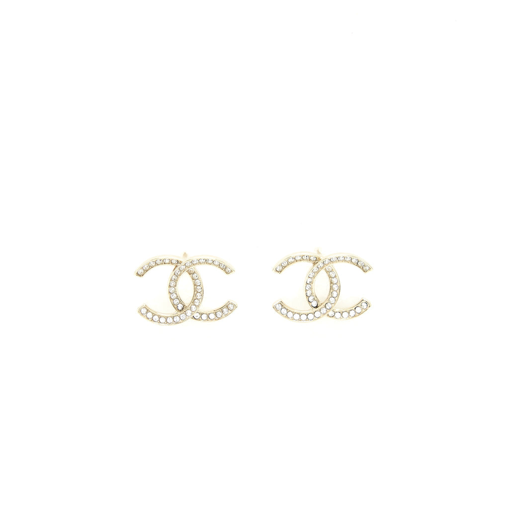 CHANEL CLASSIC CC LOGO EARRINGS GOLD TONE