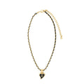 CHANEL LEATHER CHAIN NECKLACE BLACK WITH HEART CC PENDANT GHW