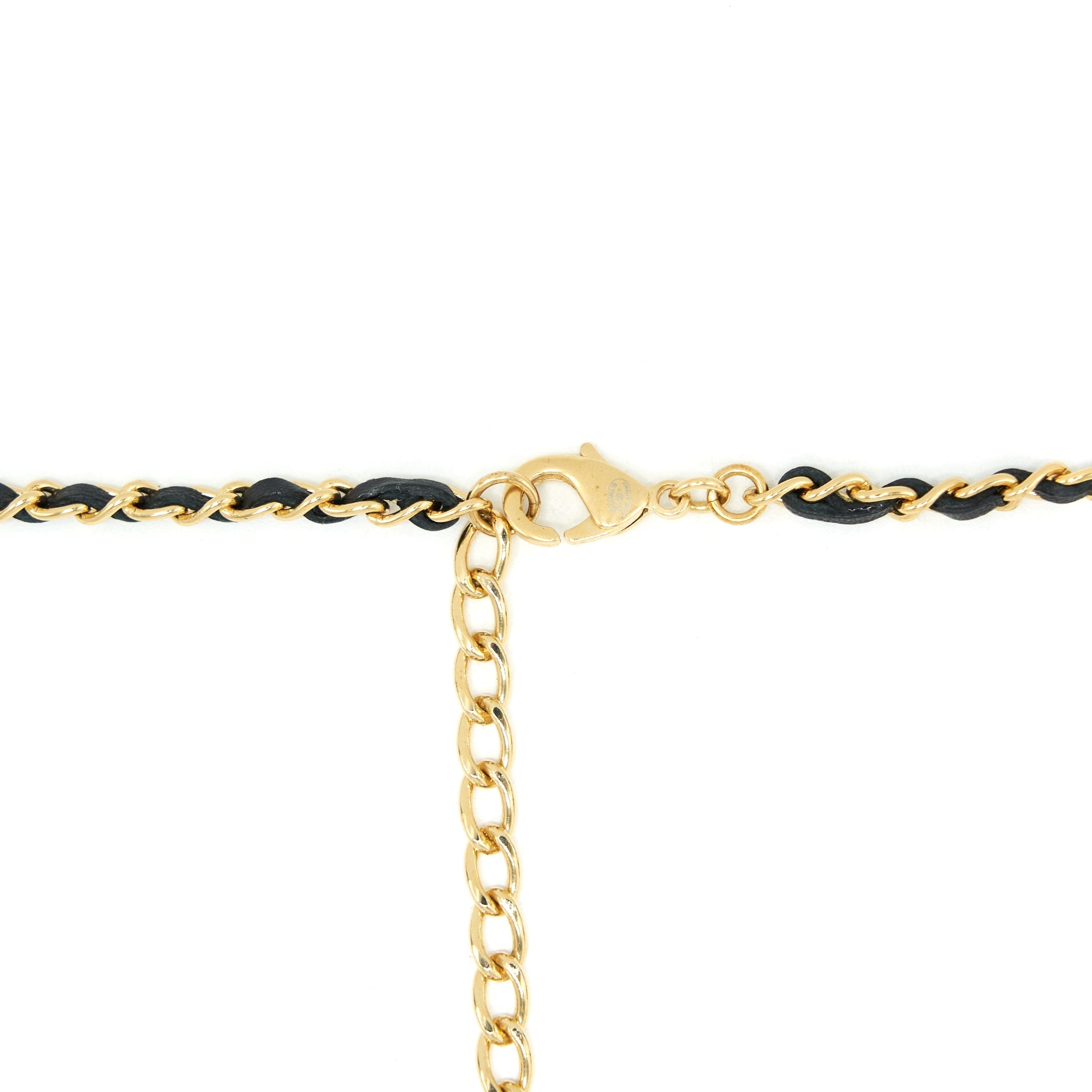 CHANEL LEATHER CHAIN NECKLACE BLACK WITH HEART CC PENDANT GHW