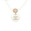CHANEL PEARL NECKLACE WITH HEART PEARL CRYSTAL CC LOGO LGHW