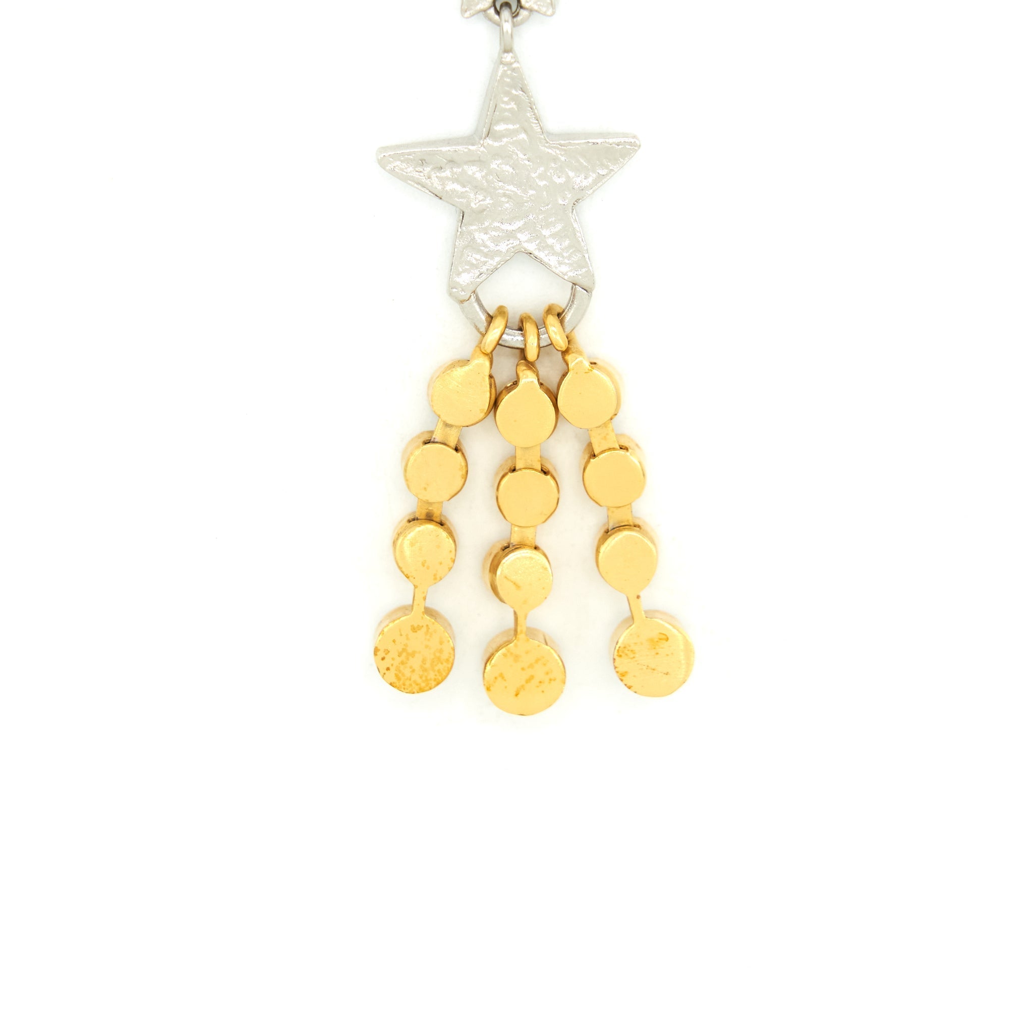 CHANEL CRYSTALS CC LOGO AND STARS DROP EARRINGS GOLD/SILVER HARDWARE