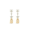 CHANEL CRYSTALS CC LOGO AND STARS DROP EARRINGS GOLD/SILVER HARDWARE