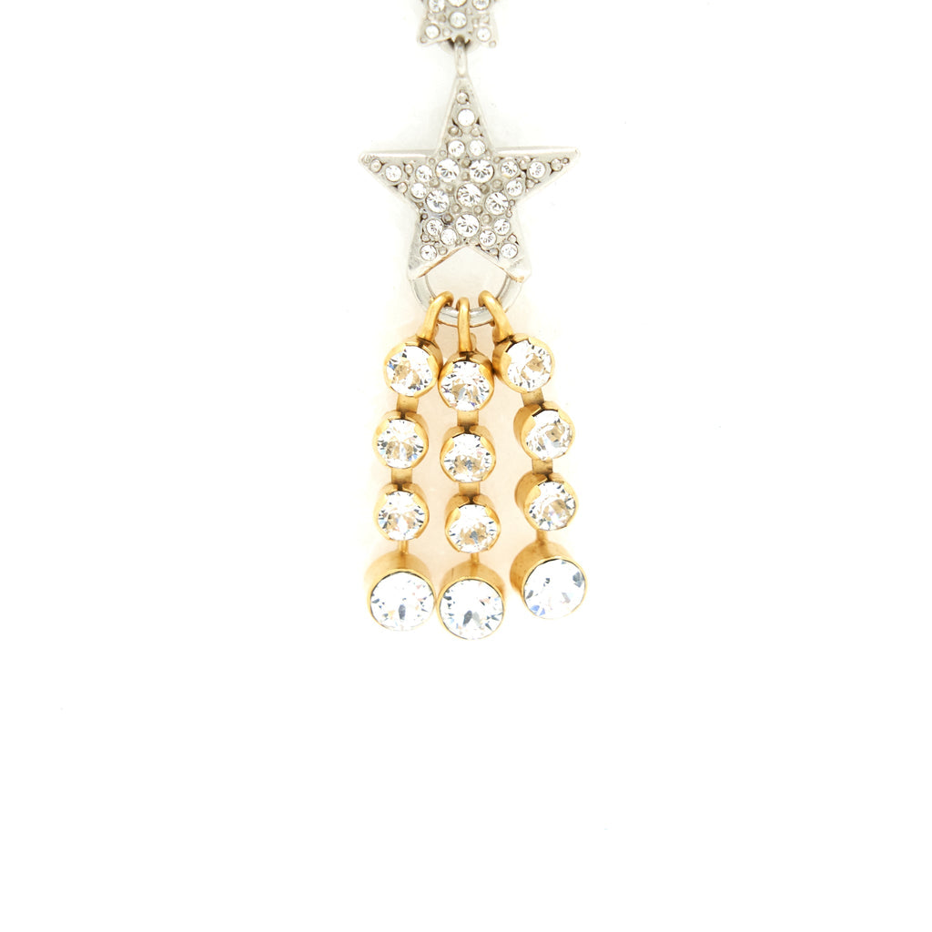 CHANEL CRYSTALS CC LOGO AND STARS DROP EARRINGS GOLD/SILVER HARDWARE