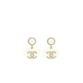 CHANEL HEART PEARL CRYSTALS CC LOGO EARRINGS LGHW