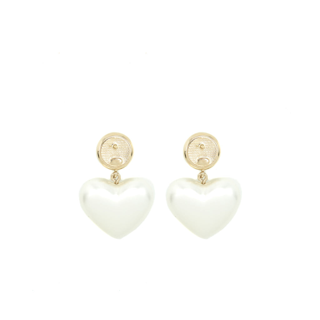 CHANEL HEART PEARL CRYSTALS CC LOGO EARRINGS LGHW