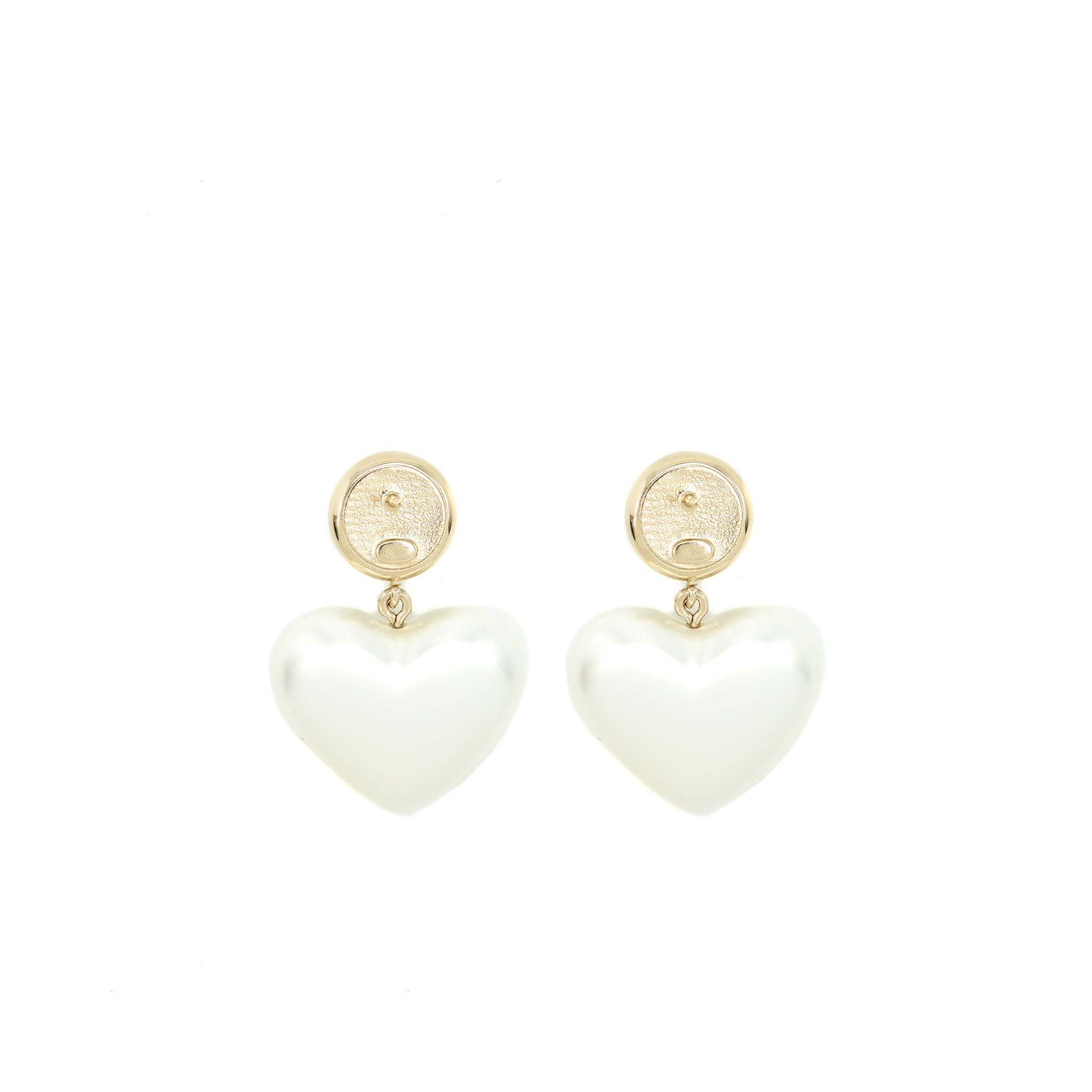 CHANEL HEART PEARL CRYSTALS CC LOGO EARRINGS LGHW