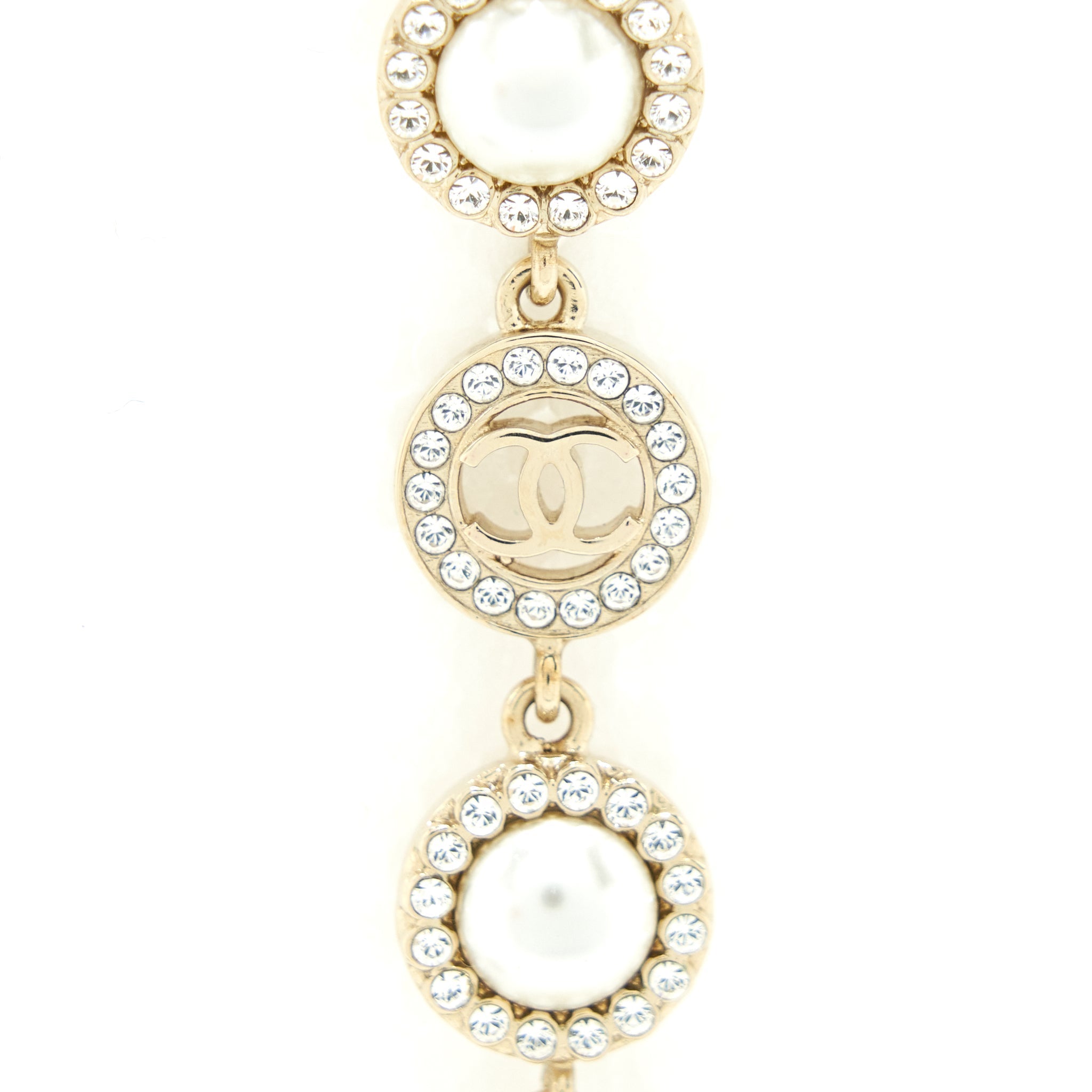 CHANEL CRYSTALS CC LOGO AND PEARLS ROUND DROP EARRINGS LGHW