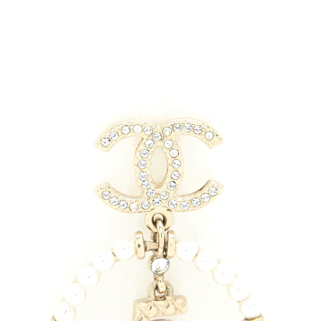 CHANEL NO.5 PERFUME AND CRYSTALS CC WITH PEARL ROUND EARRINGS GHW