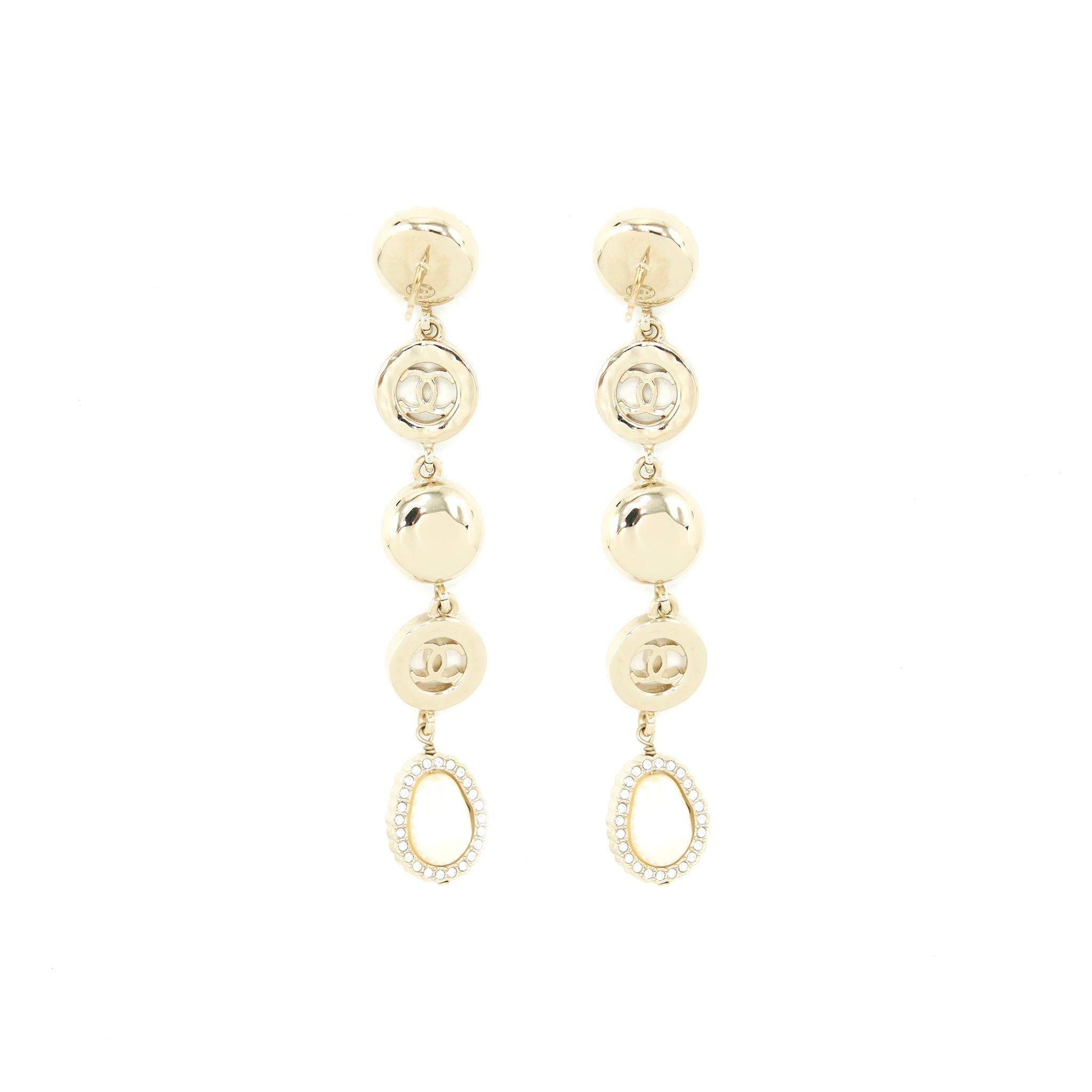 CHANEL CRYSTALS CC LOGO AND PEARLS ROUND DROP EARRINGS LGHW