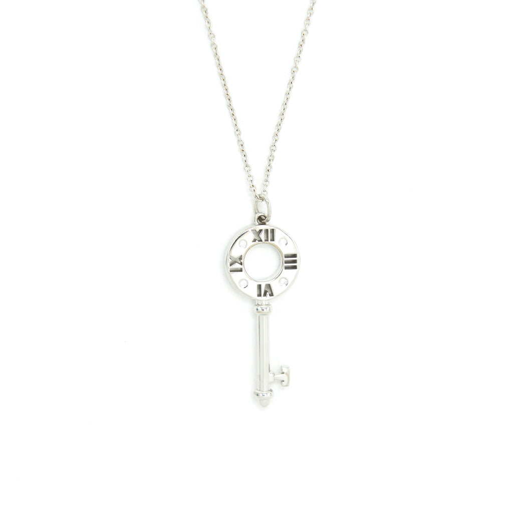 TIFFANY KEY ATLAS PIERCED KEY PEDANT IN 18K WHITE GOLD WITH DIAMONDS