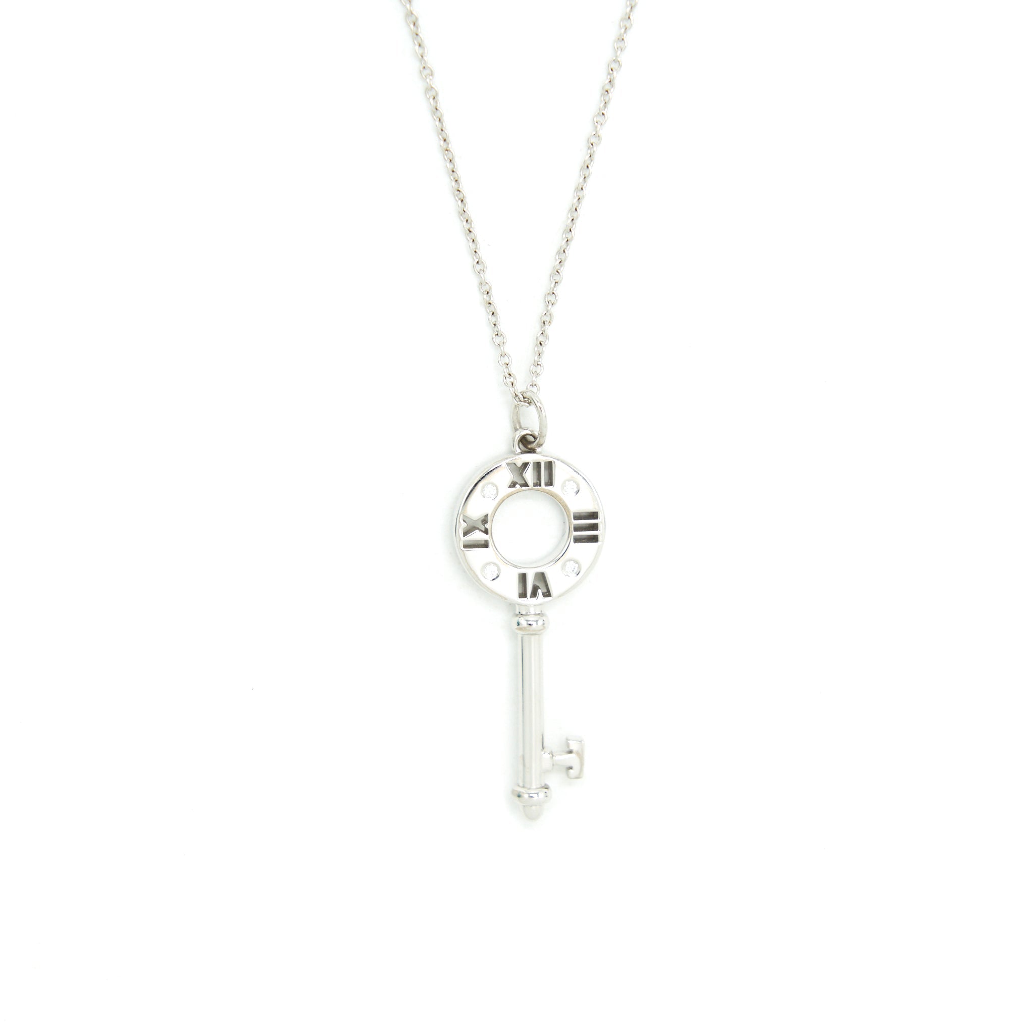 TIFFANY KEY ATLAS PIERCED KEY PEDANT IN 18K WHITE GOLD WITH DIAMONDS