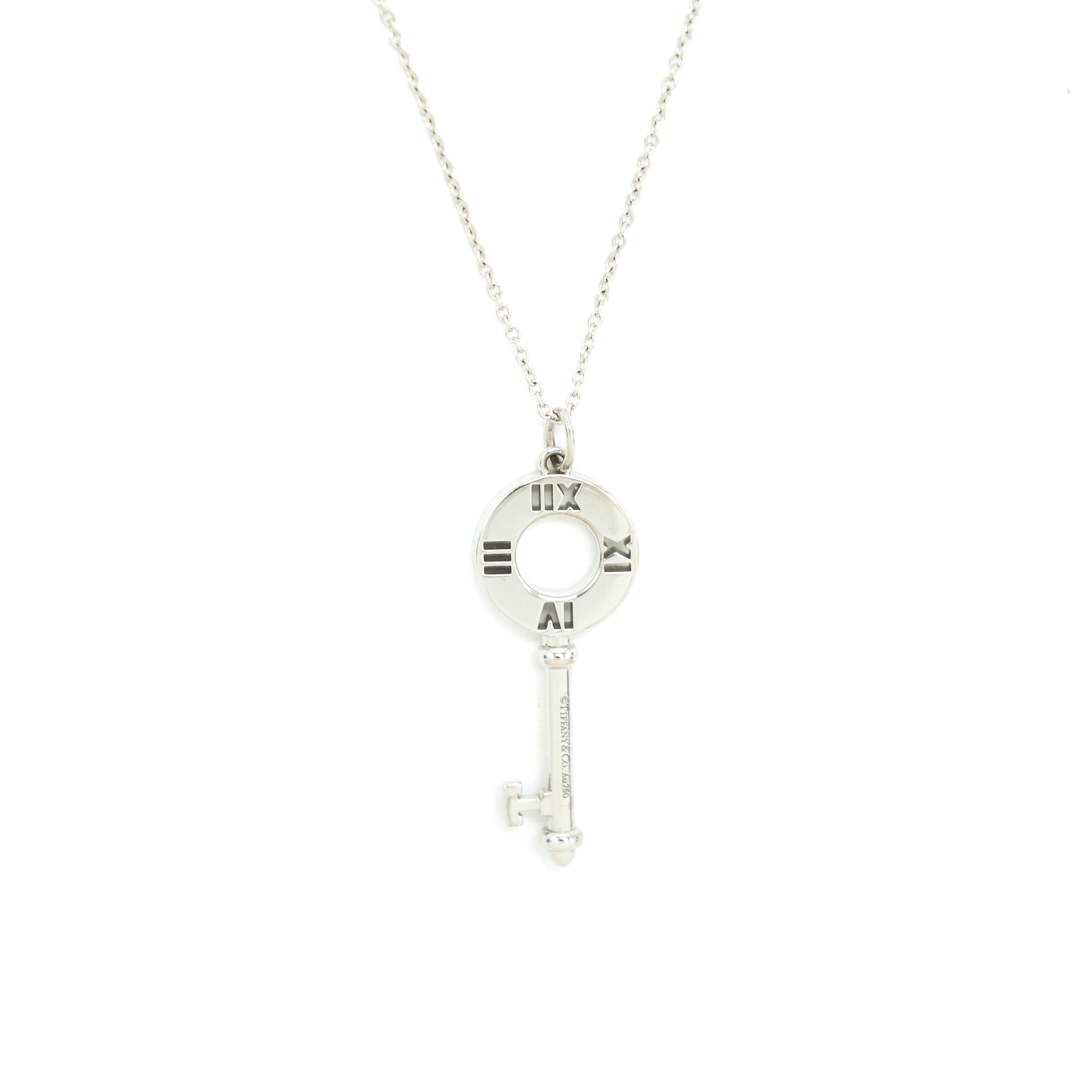TIFFANY KEY ATLAS PIERCED KEY PEDANT IN 18K WHITE GOLD WITH DIAMONDS