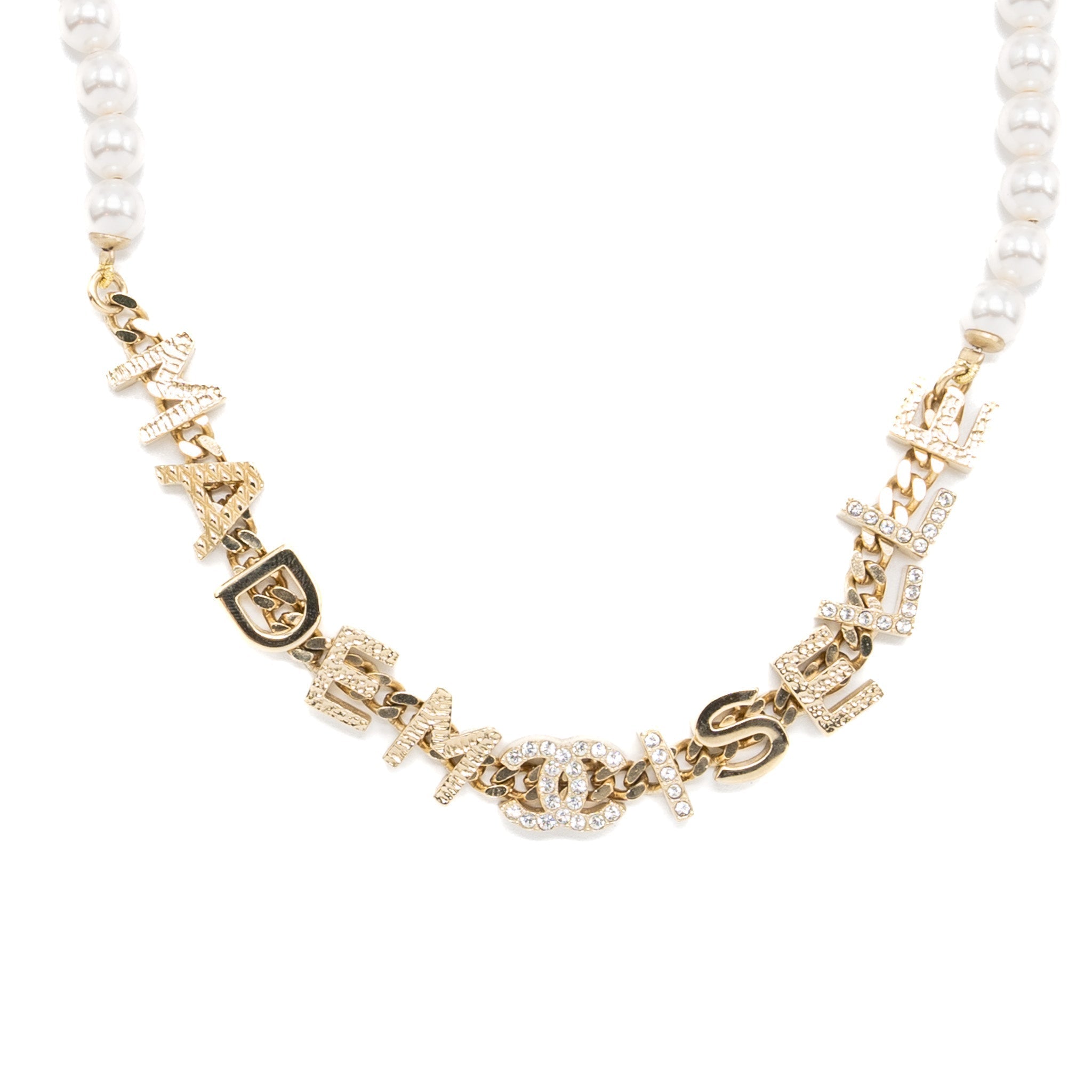 CHANEL LETTER PEARL CHOCKER CRYSTAL LIGHT GOLD TONE