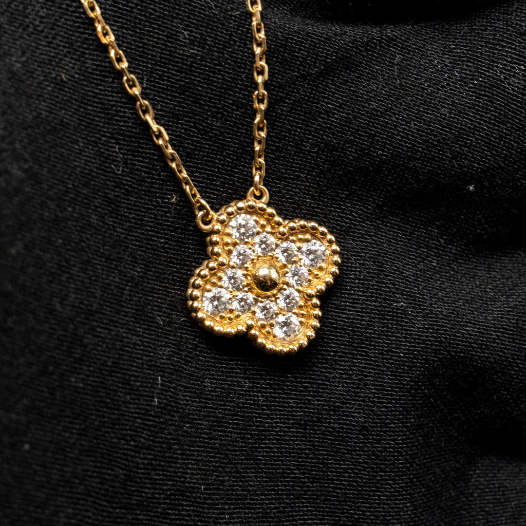 VAN CLEEF AND ARPELS VINTAGEL ALHAMBRA PENDANT 18K YELLOW GOLD DIAMONDS
