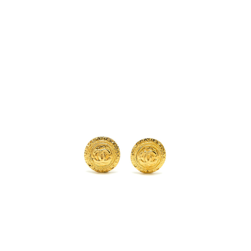 CHANEL VINTAGE ROUND EAR CLIPS GOLD TONE
