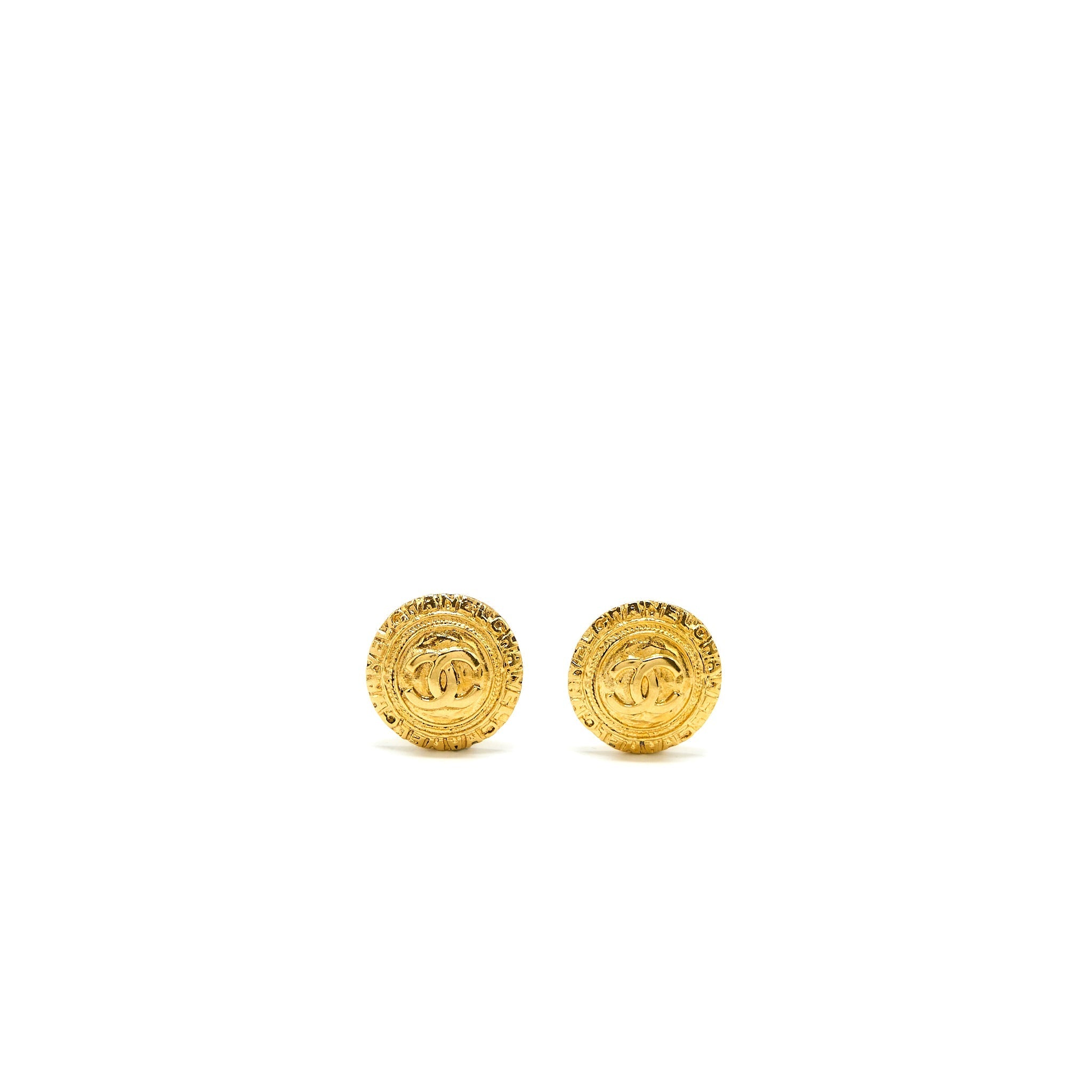 CHANEL VINTAGE ROUND EAR CLIPS GOLD TONE