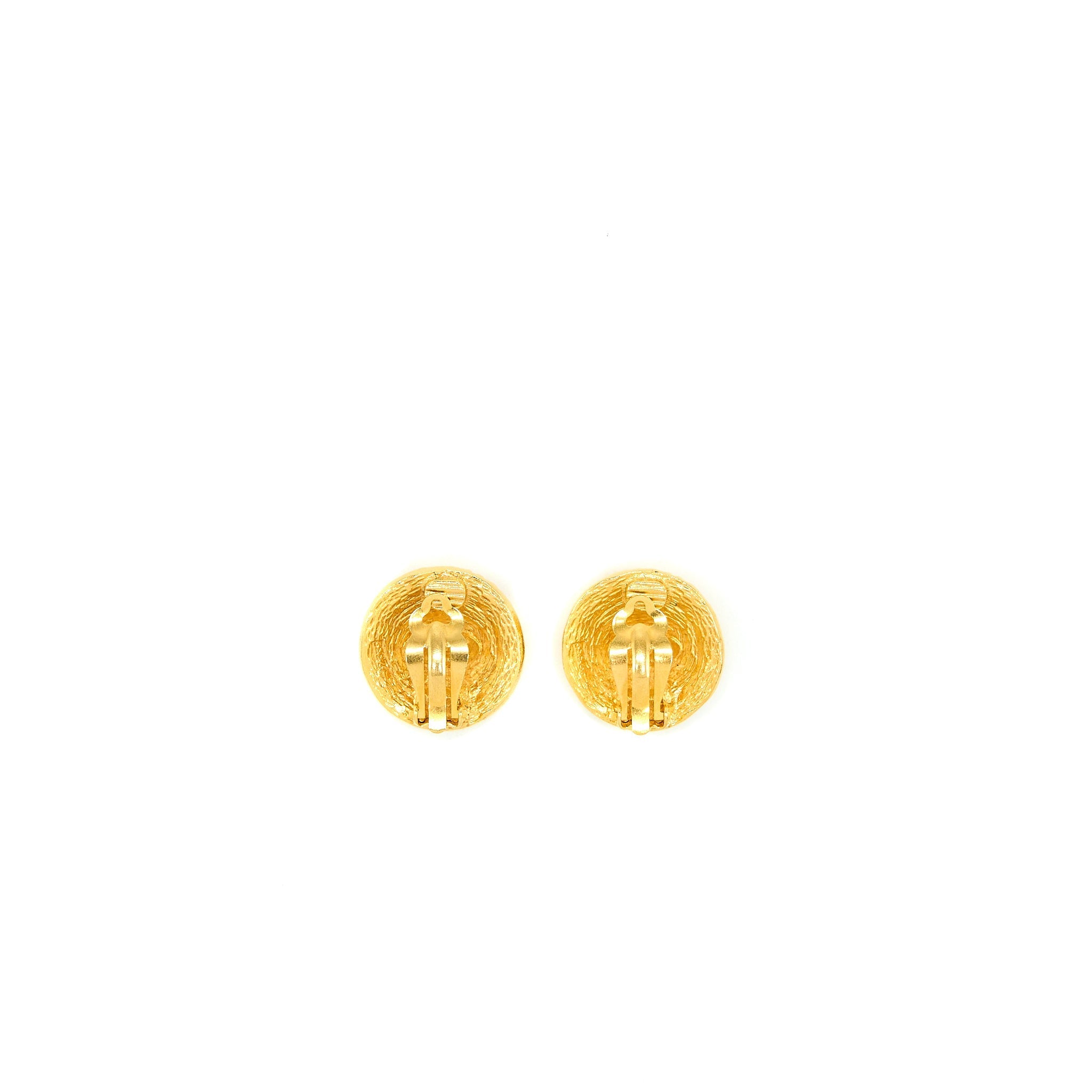 CHANEL VINTAGE ROUND EAR CLIPS GOLD TONE
