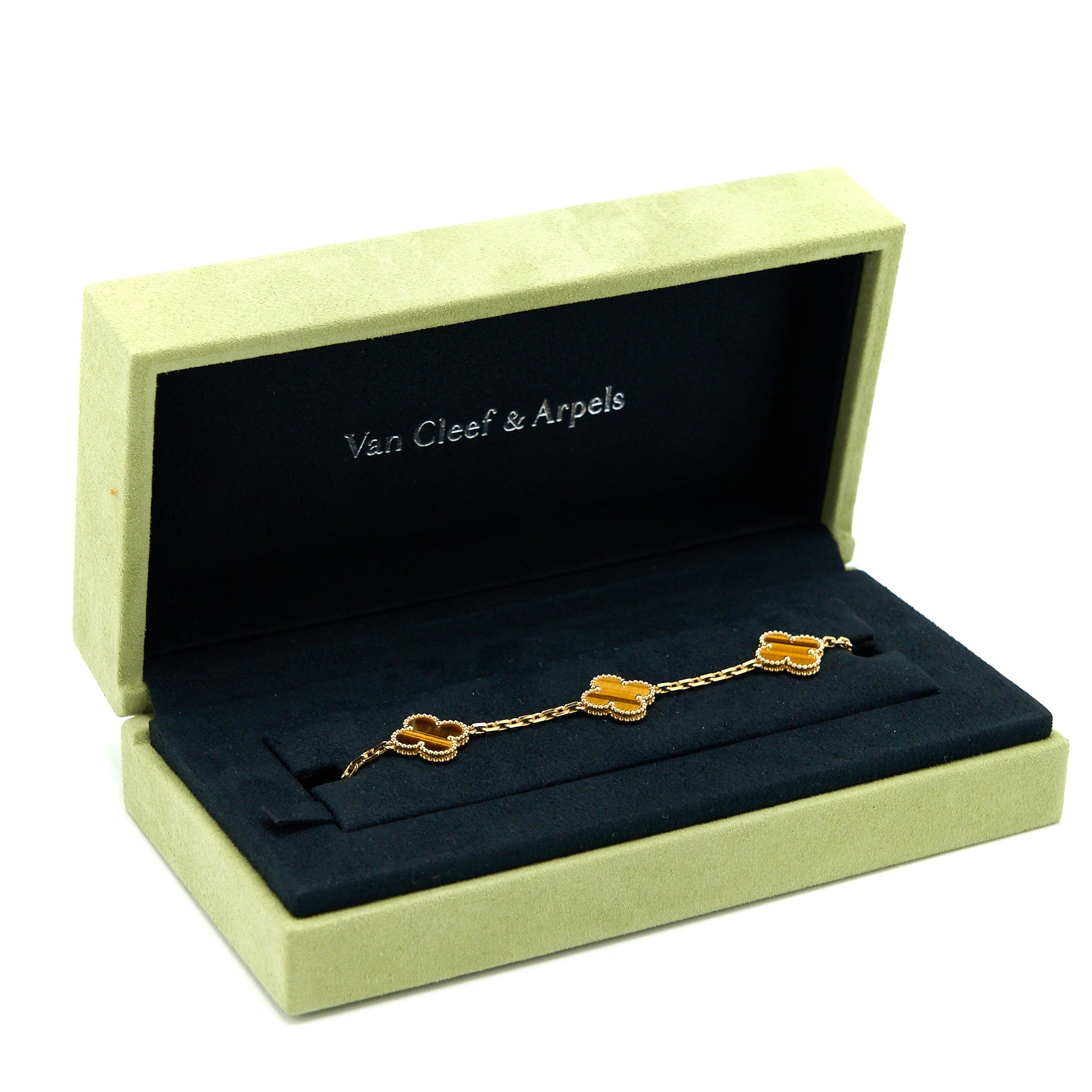 VAN CLEEF & ARPELS ALHAMBRA 5 MOTIFS BRACELET TIGER EYE YELLOW GOLD