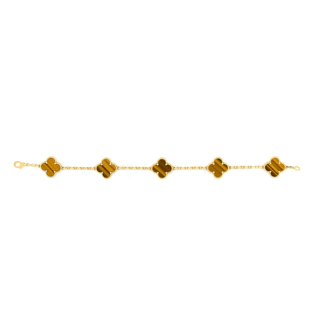 VAN CLEEF & ARPELS ALHAMBRA 5 MOTIFS BRACELET TIGER EYE YELLOW GOLD