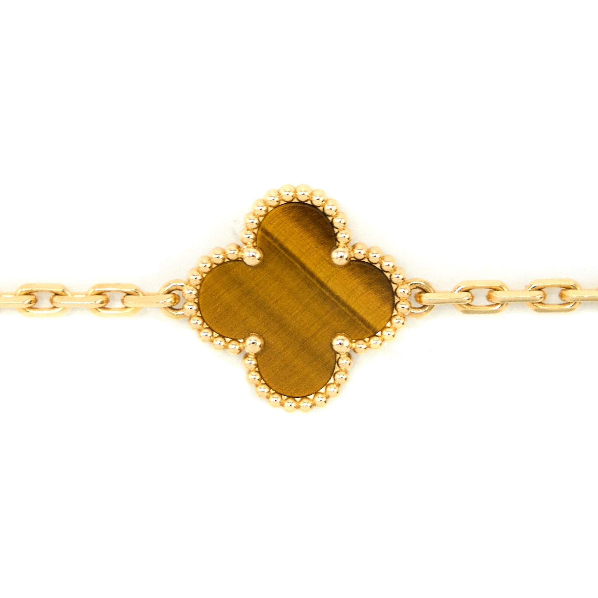 VAN CLEEF & ARPELS ALHAMBRA 5 MOTIFS BRACELET TIGER EYE YELLOW GOLD
