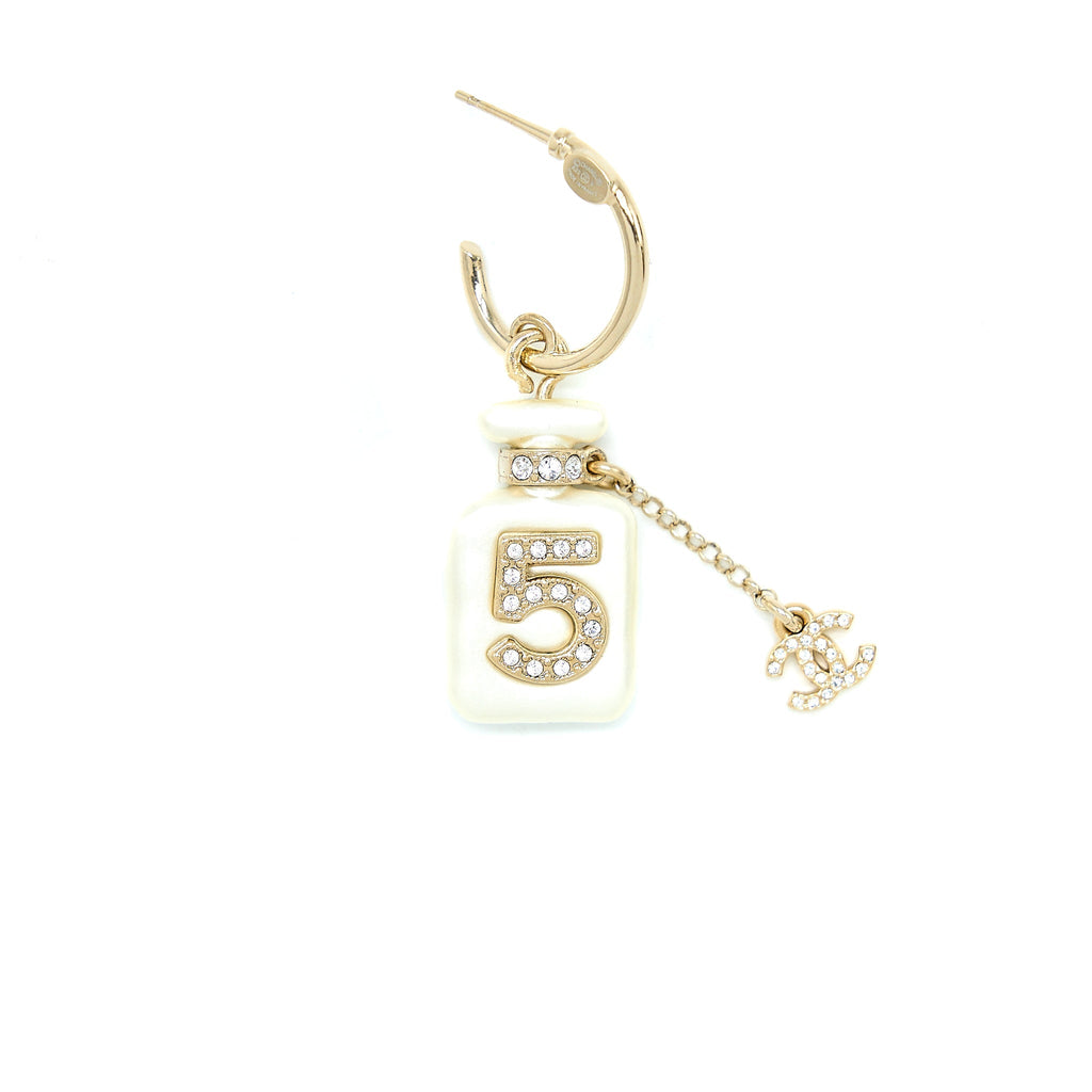 CHANEL NO.5 PERFUME BOTTLE EARRINGS LIGHT GOLD TONE