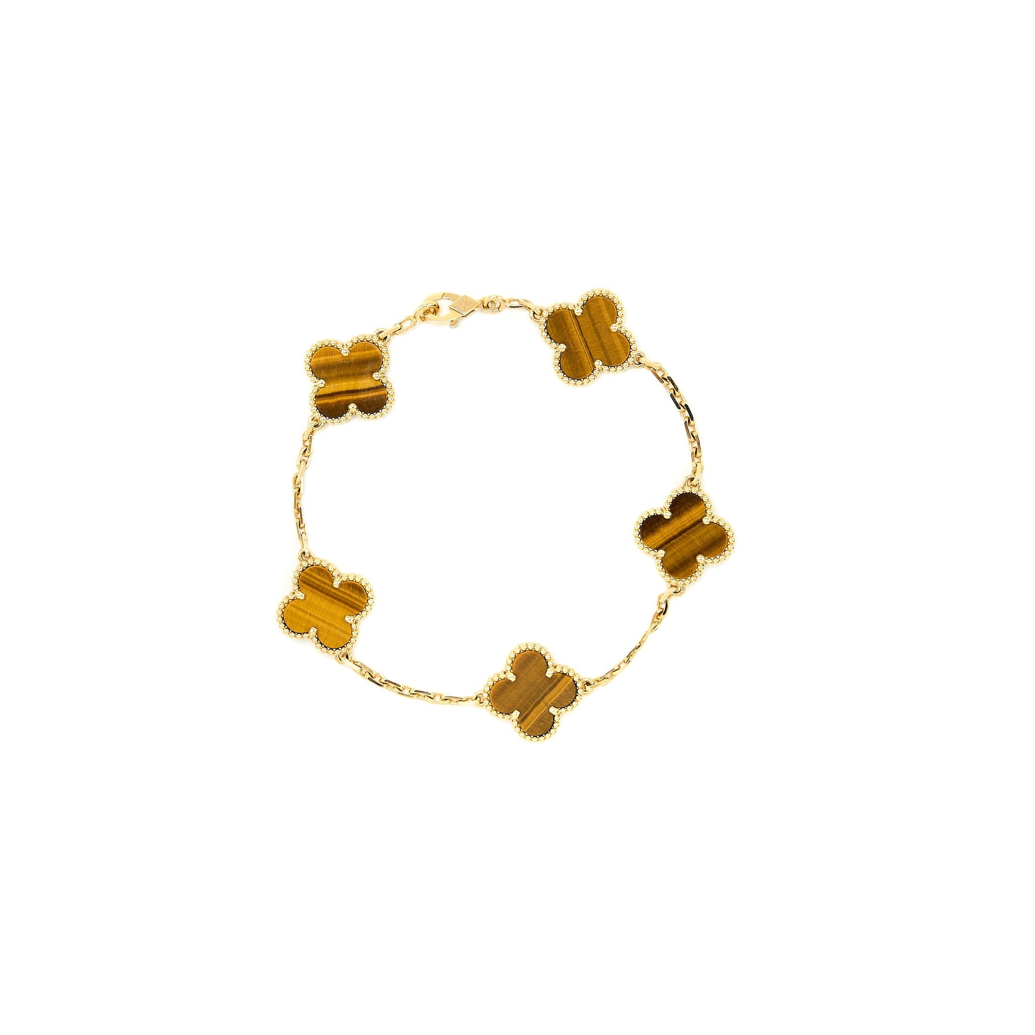 VAN CLEEF & ARPELS ALHAMBRA 5 MOTIFS BRACELET TIGER EYE YELLOW GOLD