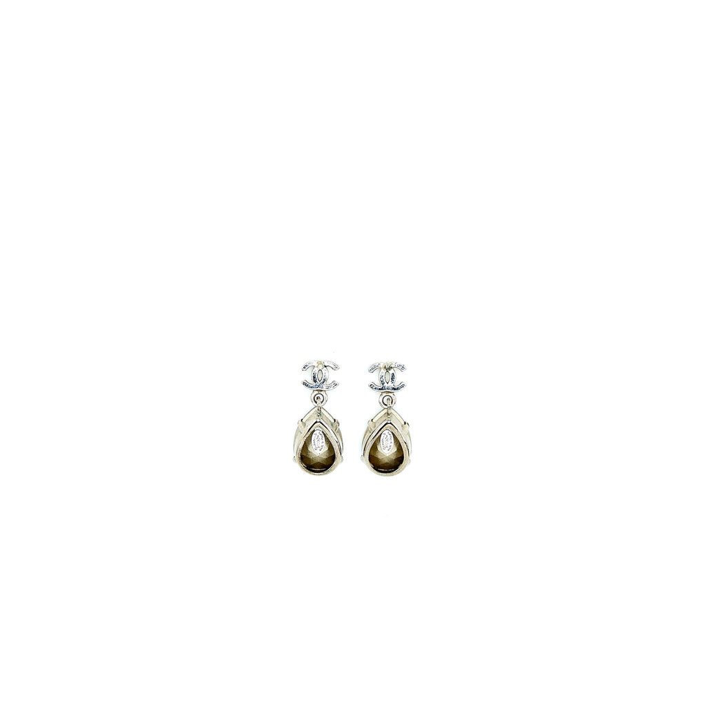 CHANEL CC LOGO WITH STRASS DROP SILVER TONE